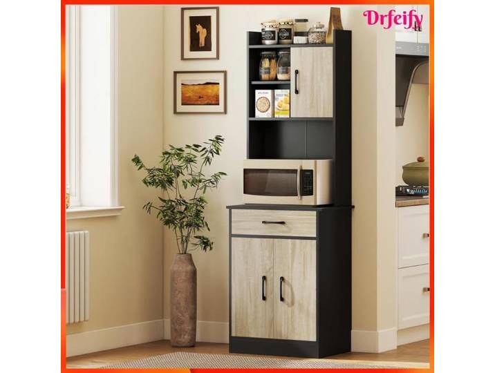 Buffet haut cuisine - AKOZON - 12341 - 3 portes - tiroir - 60x40x180 cm