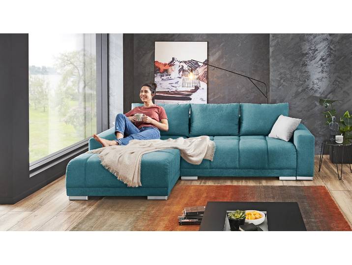 Ecksofa Carine mit Schlaffunktion und Bettkasten in Stoff