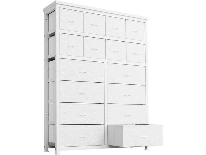 SALUT-Commode avec 16 tiroirs en tissu multifonctionnelle pour chambre à coucher-BLANC