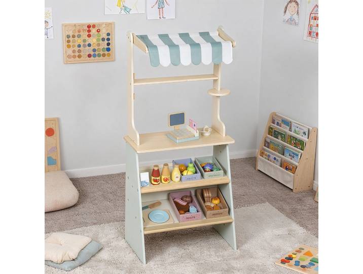 AIYAPLAY Stand Enfants MDF Vert avec Caisse et 34 Accessoires