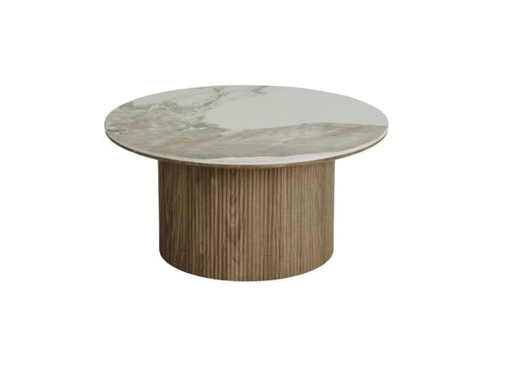 Table basse en céramique et décor bois ø80 cm