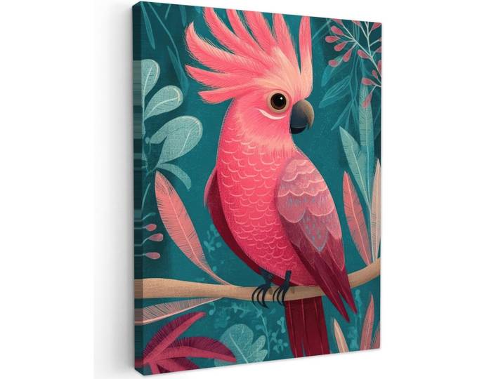LEINWANDBILD Kakadu - Tropische Blätter - Zweig Wandbild Wohnzimmer 60x80 cm