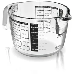 Arendo Messbecher 250 ml Glas Messkrug, Borosilikatglas, Mikrowellengeeignet, Glas, 0,25l, präzise Skala, hitzebeständig