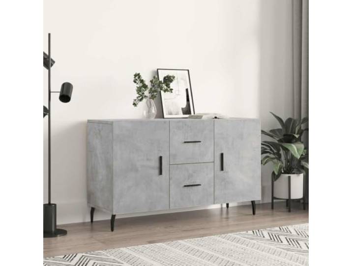 RJPLMFV Anrichte, grau, Beton, 100 x 36 x 60 cm, Holz, Technik Füße aus Metall, staubdichte Türen, Wandbefestigung inklusive, tägliche Aufbewahrung