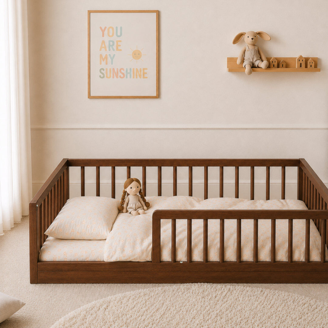 Harriet Bee Montessori Toddler Floor Bed (140 x 70) Walnut