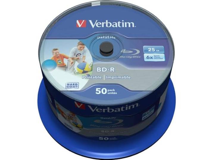 Verbatim 43812 BD-R Datalife 25 GB 6x schrijfsnelheid onbewerkte bedrukbare 50 spindel