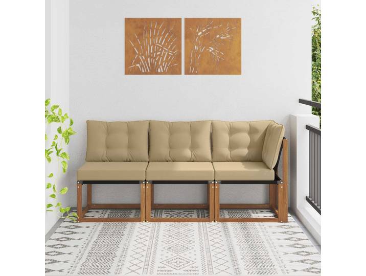 vidaXL 3 Stk. Outdoor Mittel- und Ecksofa Natur