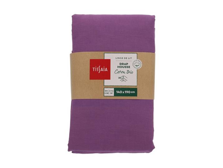 Drap housse uni 140x190 Cm figue TISSAIA