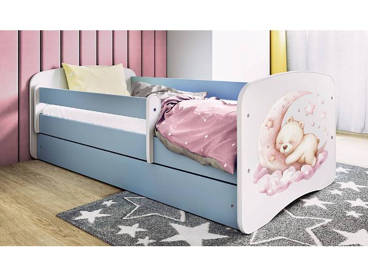 Einzelbett Buyo - Bärchen 80 x 160cm mit Lattenrost Blau/Hellblau