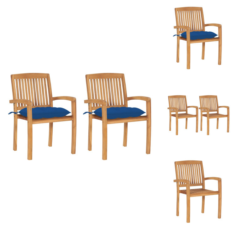 vidaXL Gartenstühle 2 Stk. mit Blauen Kissen Massivholz Teak - Gartenstühle