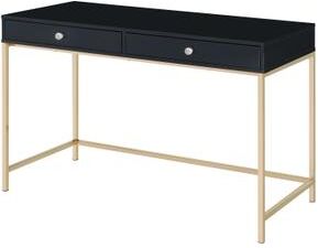 Benjara Writing Desk with 2 Storage Compartments, Black and Gold