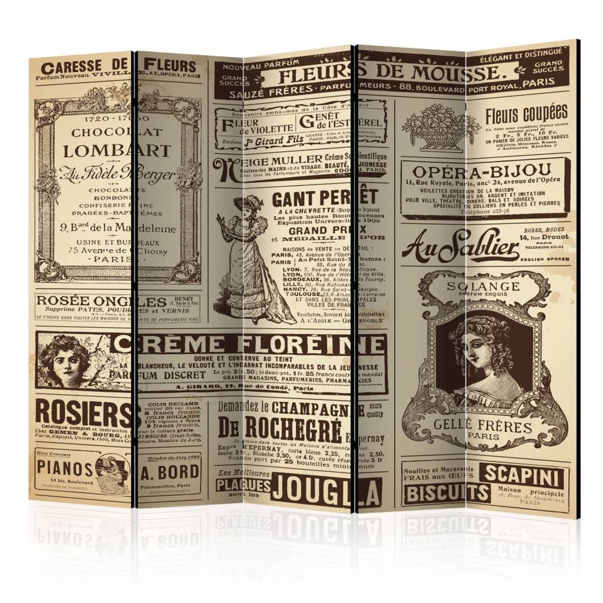 Dubbelzijdig geprint vouwscherm Vintage Magazines 225 x 172 cm