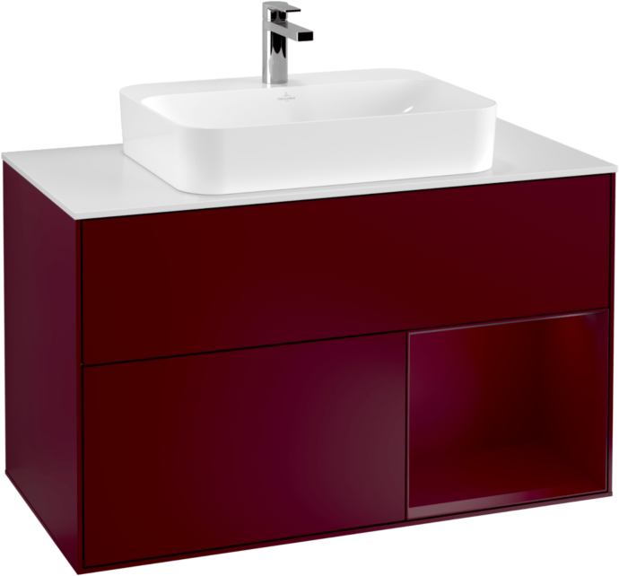 Villeroy und Boch Finion Waschtischunterschrank F371HBHB 100cm, Abdeckplatte white matt, Regal rechts Peony, Peony Matt
