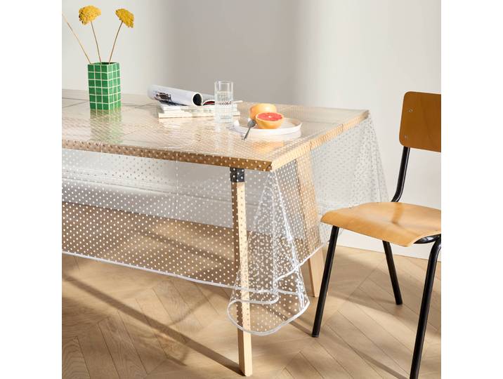 Nappe toile cirée translucide imprimé pois blanc - Blancheporte