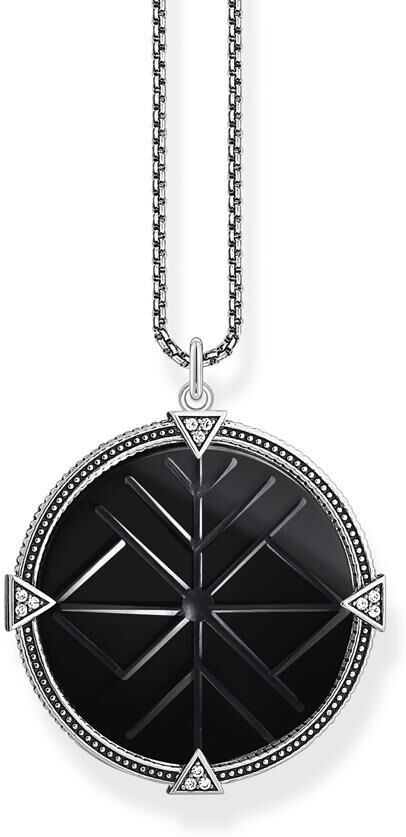 Thomas Sabo Kette mit Anhänger im Coin-Design aus Silber schwarz