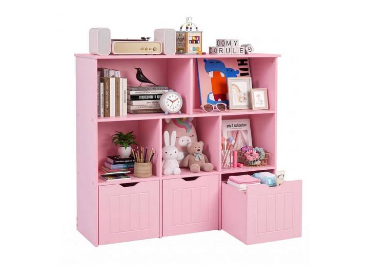 LuxusKollektion Kinderregal Kinderzimmerregal Rosa mit 3 Rollen Kisten, 1-tlg.