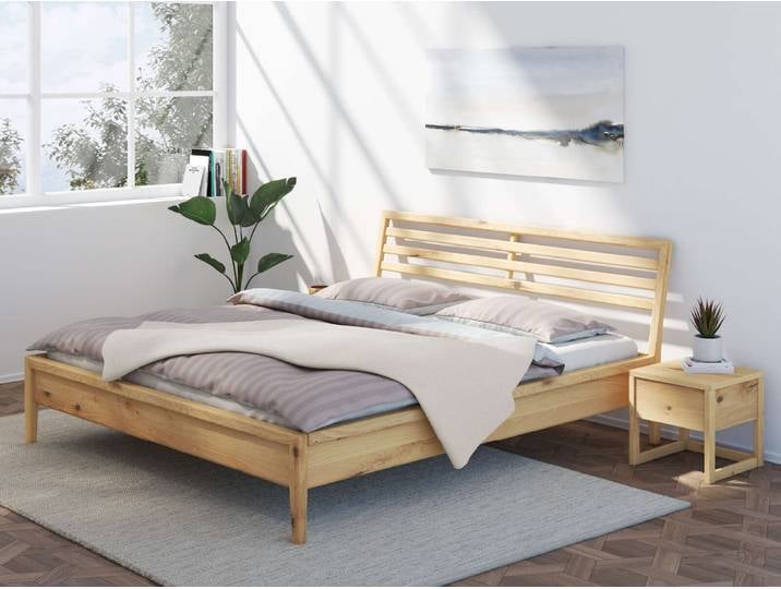 Wildeichenbett Hell „Ben“ 200 x 200 cm Massivholz Wildeiche Hell