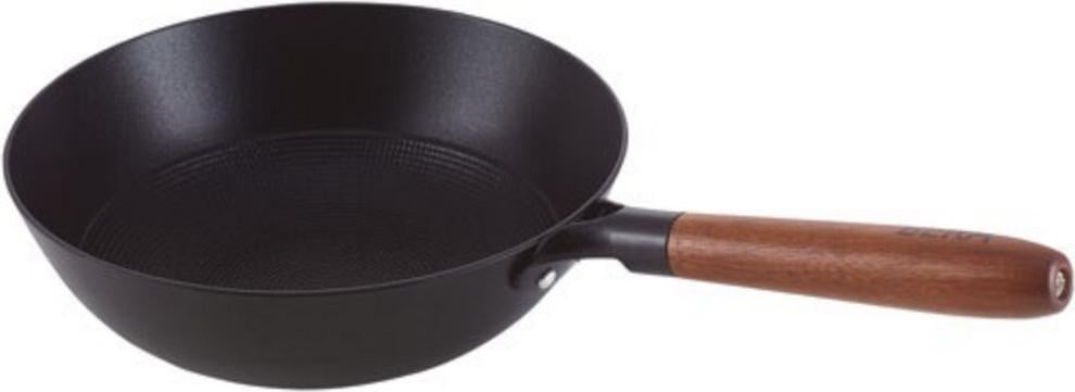 Beka Cookware Mandala Ronde wokpan, zwart, keramisch gietijzer met houten handvat