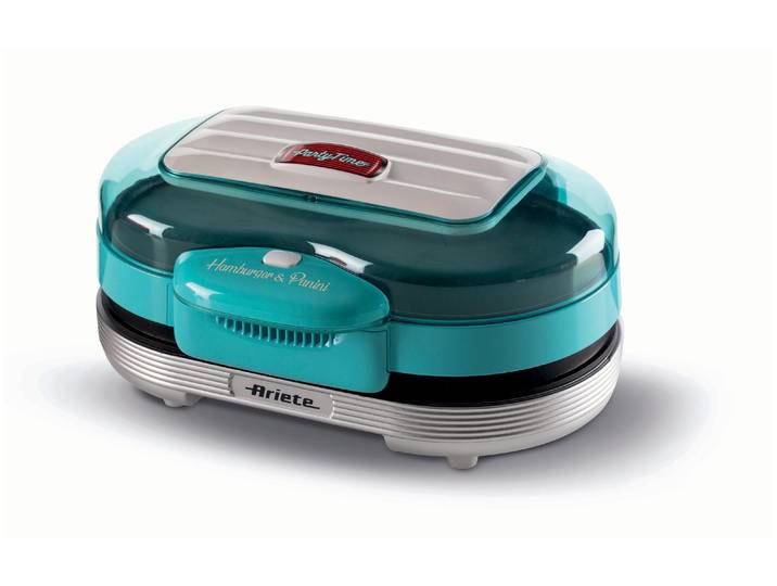 Hamburger Maker ARIETE Ariete Party Time , blau, B:30cm H:16,5cm T:23,5cm, Kontaktgrill_Standgrill_Tischgrill_Teppanyakigrill, Hamburger Maker