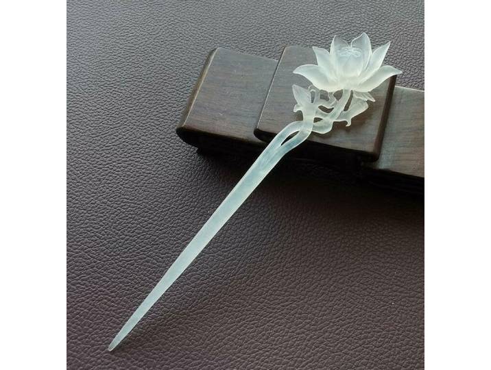 Collection Antique chinoise, épingle à cheveux en Jade naturel Xiuyu, fleur de Lotus sculptée