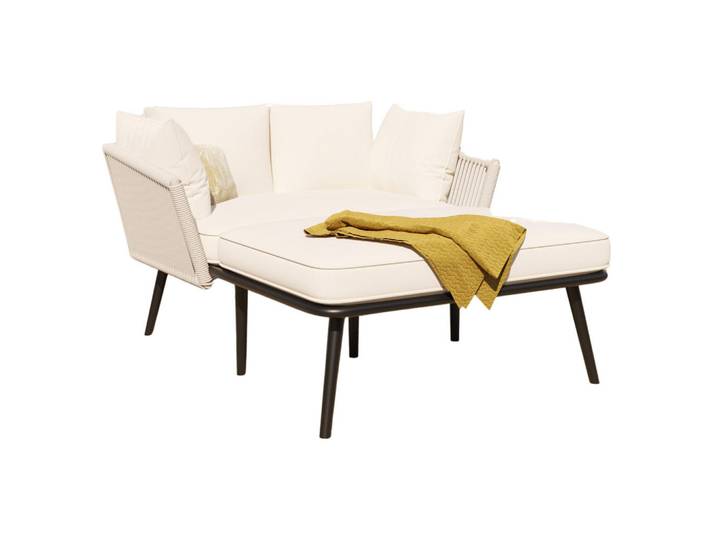 Okwish Gartenliege 130/120/67 cm beige aus Stahl und Polyester mit abnehmbaren waschbaren Kissen, Beige, 120x67x130 cm, Gartenmöbel, Loungemöbel, Loungesessel