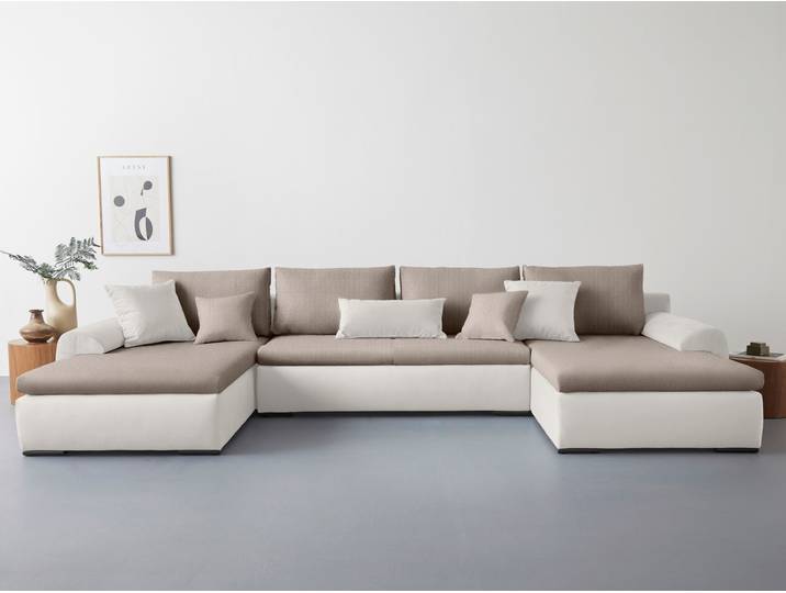 Wohnlandschaft HOME AFFAIRE Win U-Form, B: 366 cm - OTTO. Verlässliche Qualität. , grau (taupe), B:366cm H:85cm T:176cm, Sofas, Wohnlandschaft, Schlaffunktion, Bettkasten & 5 Zierkissen