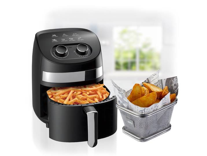 Kompakte Heissluftfritteuse, Timer, 3,25 l, Antihaft-Beschichtung, 1000 W