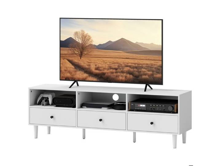 YWJ Commode pour télévision support pour écrans de 75 pouces 3 compartiments ouverts 3 tiroirs panneau de particules blanc