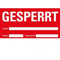 Dreifke® Etikett GESPERRT, beschriftbar, rot, Haftpapier, ablösbar, 148x74mm, 500/Rolle