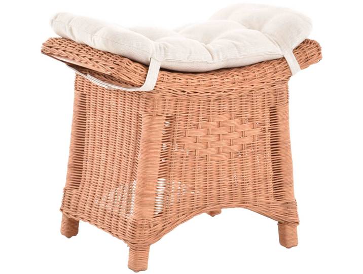 Krines Home Sitzhocker Fußhocker Stabiler Sitz-Hocker/Schemel aus echtem Rattan mit Kissen