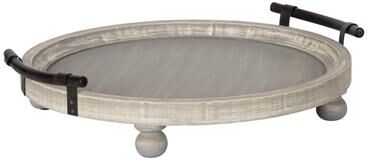 Kate and Laurel Bruillet Rustic Round Wooden Footed Serving Tray