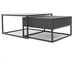 COUCHTISCH quadratisch Schwarz, MDF/Glas Tischplatte, Rahmen Schwarz