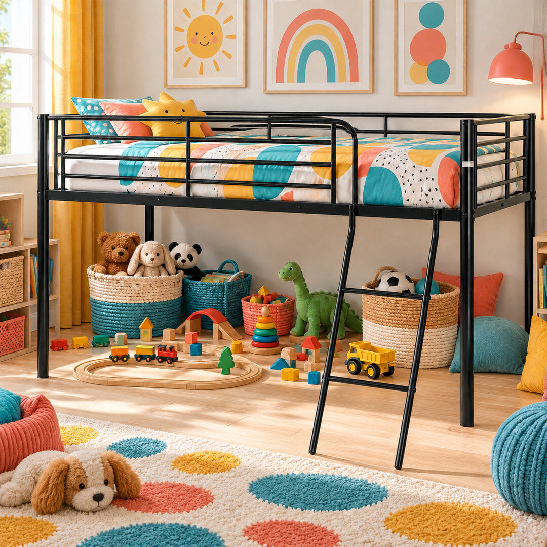 Isabelle & Max Husted Single (3') Bed Frames Standard Loft Bed Black UK Single - DE 90 x 190 cm