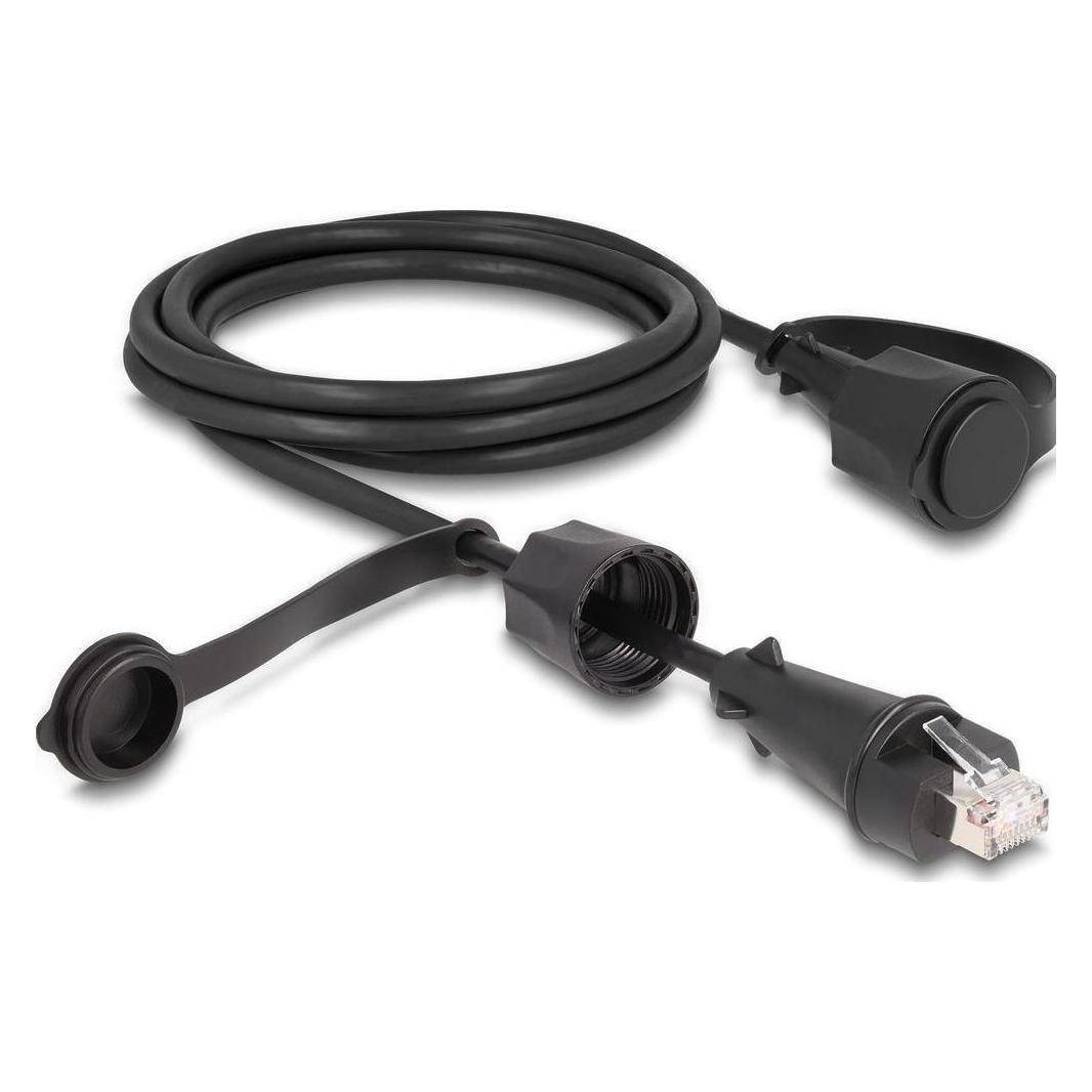Delock Netzwerkkabel RJ45 Stecker zu RJ45 Stecker Cat.6 STP mit Verschlusskappe Outdoor IP68 staub- und was (STP, CAT6, 2 m) (80167)