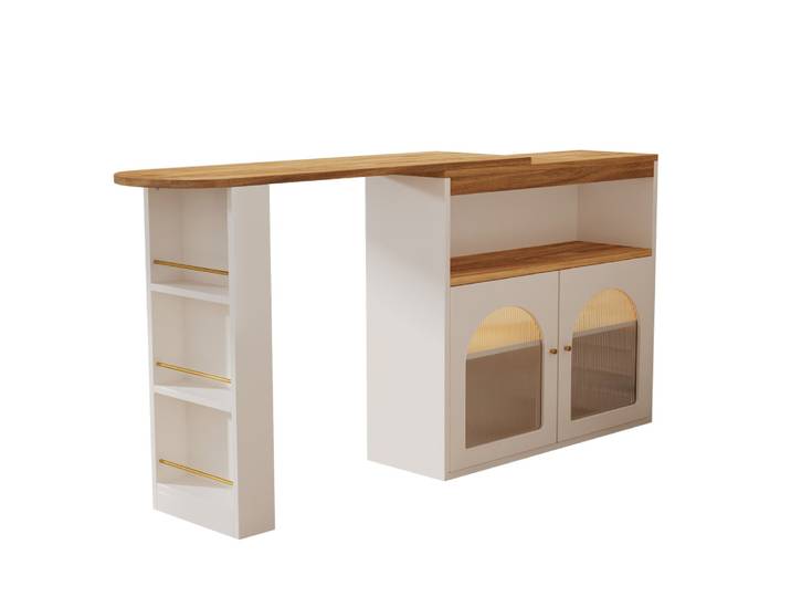 Table de bar extensible blanc avec rangement et bande lumineuse LED