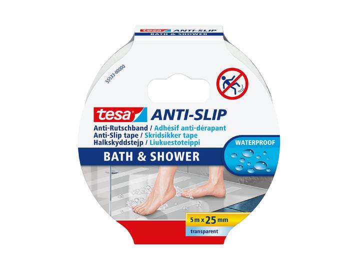 Tesa Antirutschband Bad & Dusche waterproof 5m x 25mm transparent