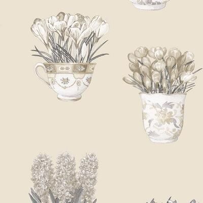Printemps Tea Cups Wellington Flower Pot Paper and Vinyl 32.7-foot x 20.5-inch Wallpaper