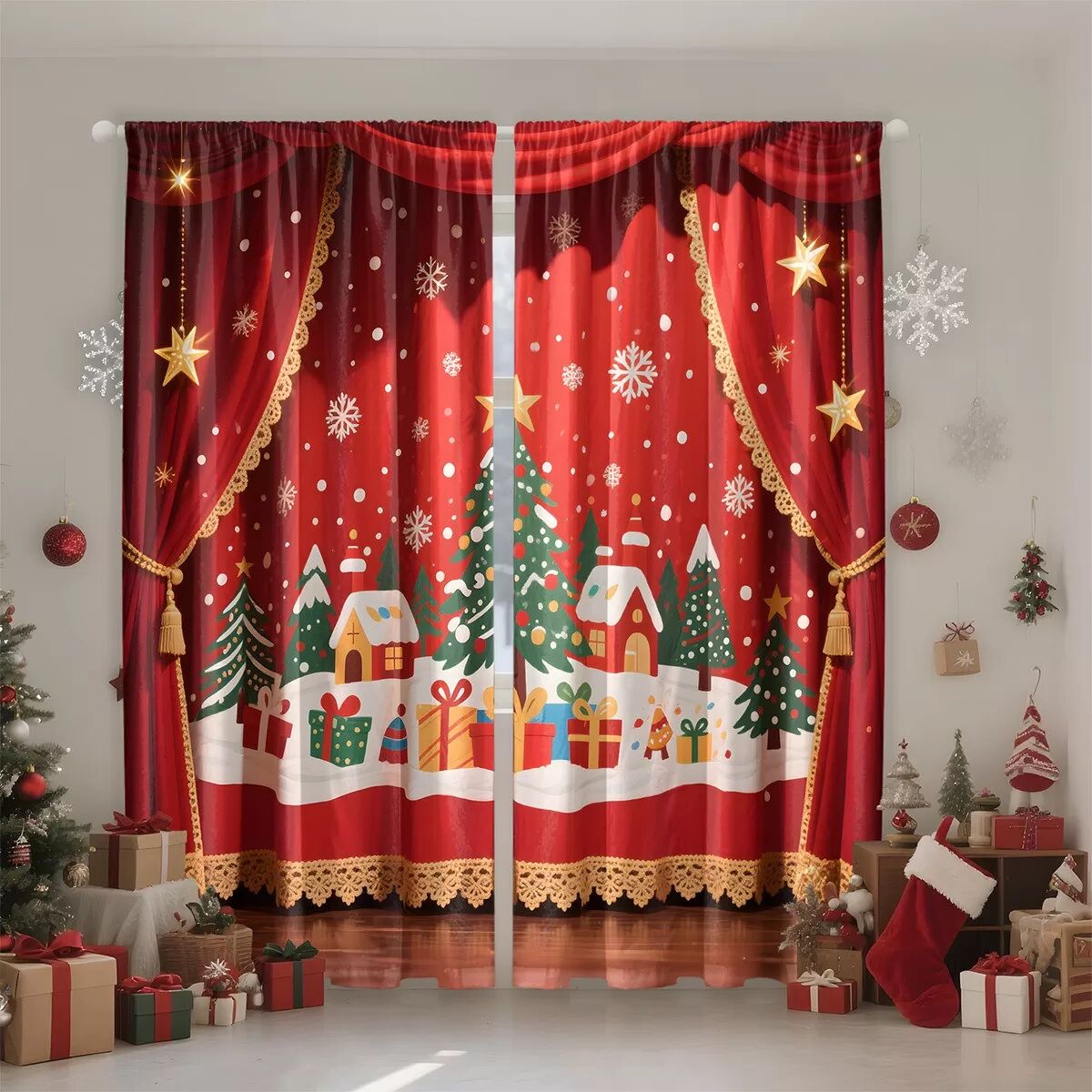 INF Europäische Weihnachtsdeko-Gardinen (2 Paneele) - Polyester Digitaldruck M