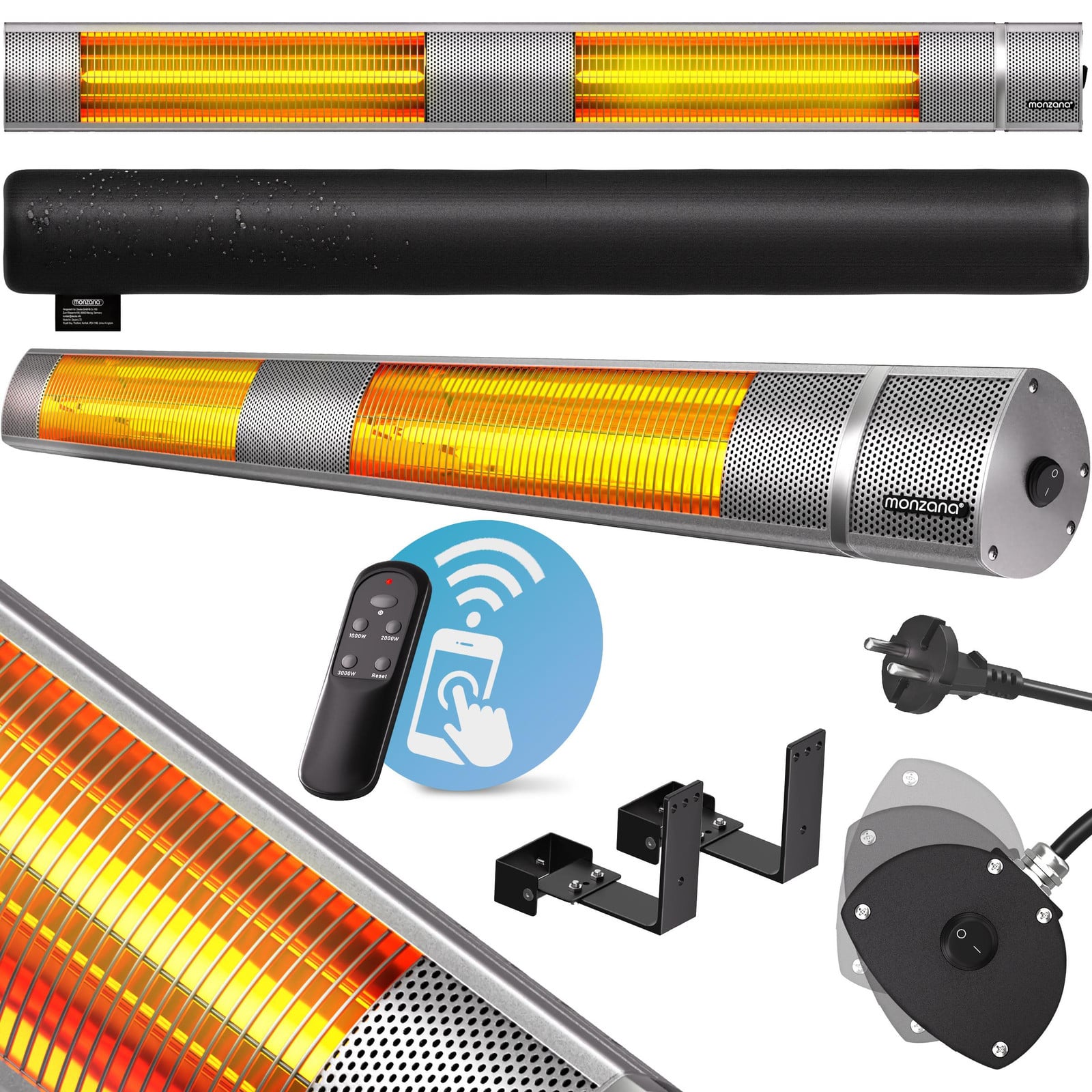 Monzana Infrarood terrasverwarmer 3000W voor buiten, zilver