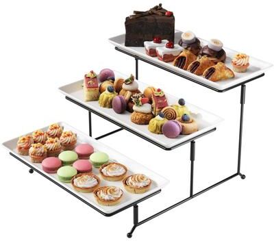 Gibson Home Gracious Dining 3-Tier Serving Set w/ Plates & Metal Stand