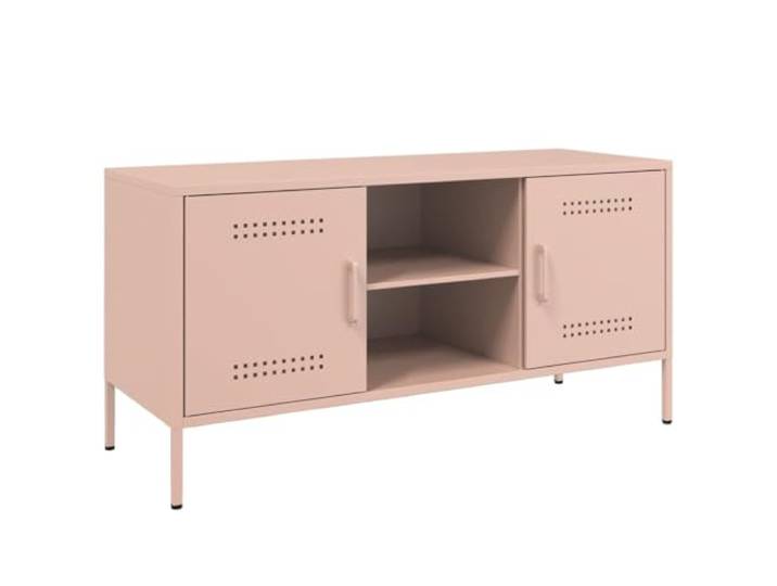 KGFHERENB TV-Schrank Rosa 100,5x39x50,5 cm Stahl Lowboard Industrie-Design im Schlafzimmer mit viel Stauraum für Medien und beiliegender Wandhalterung für festen Stand.