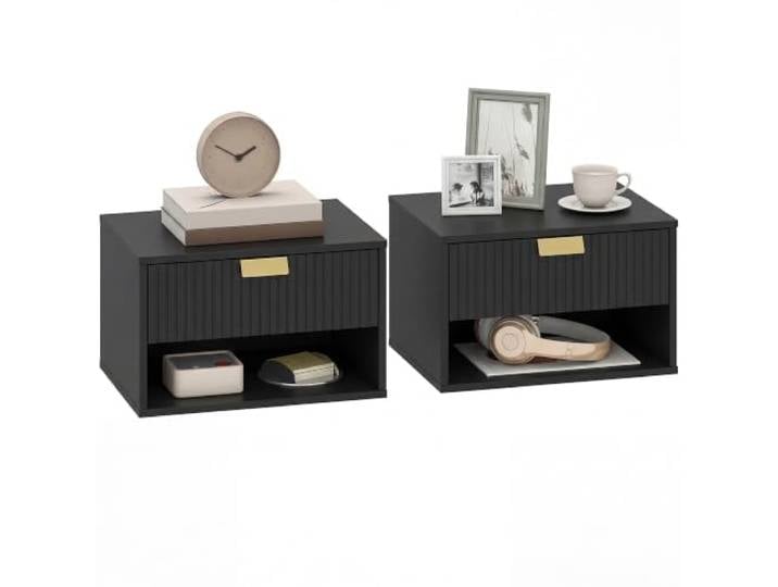HOMCOM Moderne schwebende Nachttische 2er-Set 40x30x25 cm Schwarz Wandmontierte Nachttische, geriffelte Schublade, Schlafzimmer, Wohnzimmer