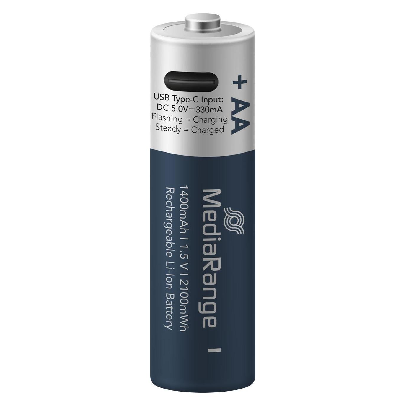 MediaRange Rechargeable USB-C (4 Stk., AA, 1400 mAh) (MRBAT161)