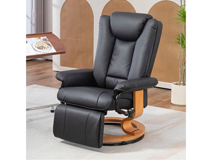 Fauteuil relax manuel pivotant 360° dossier inclinable 135° similicuir noir 1 place