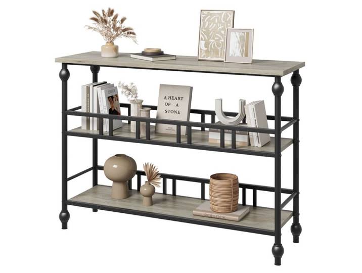 Table Console Console d'Entrée Style Vintage avec 2 Étagères et Pieds Metal Table d'Appoint Étroite-110×30×80cm Gris