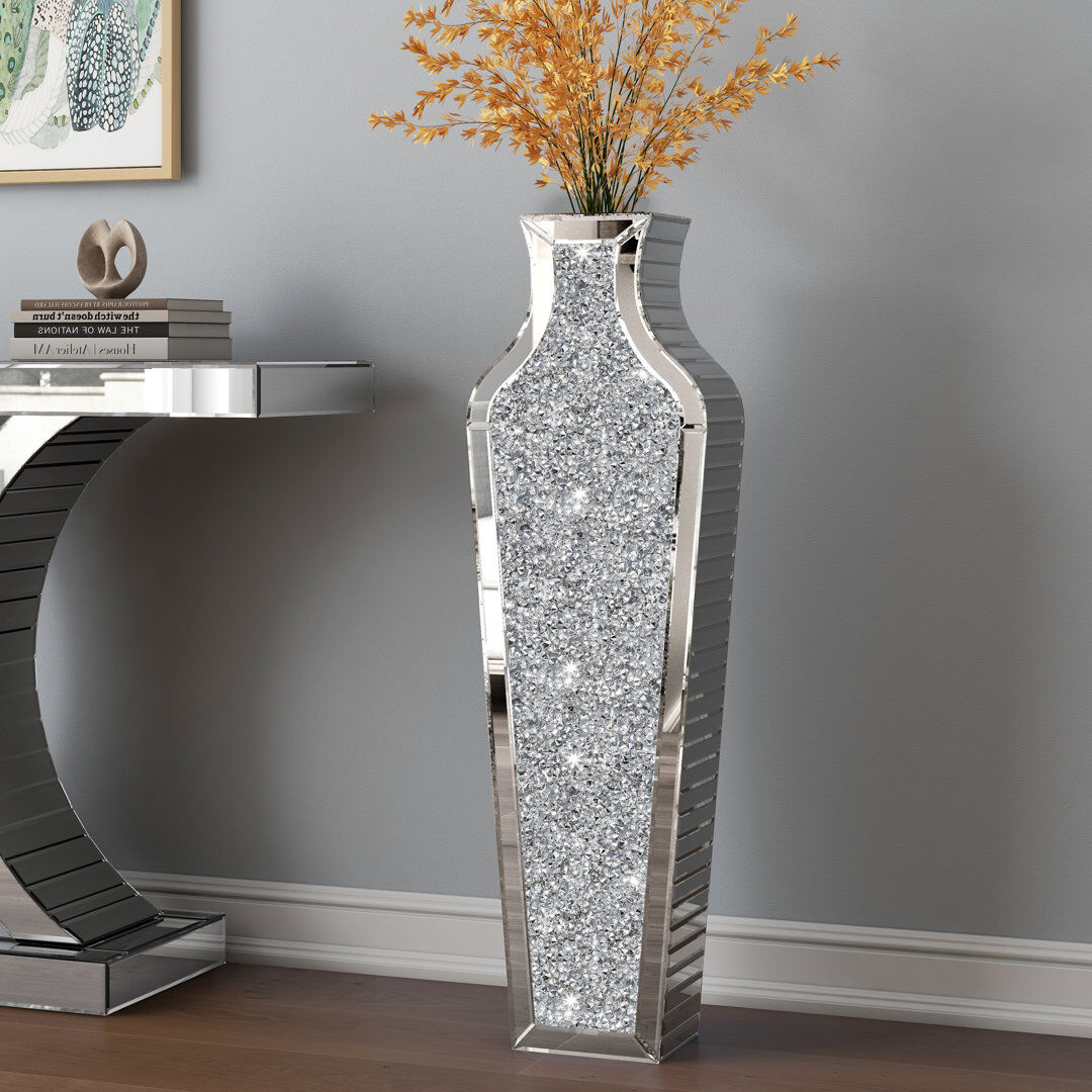 Blue Elephant Jasmic Mirrored Glass Flower Vase Floor Vase Crystal Modern Glam Decor 109cm/91.4cm/68cm/46cm Silver 91.4cm H × 27.2cm W × 13.5cm D