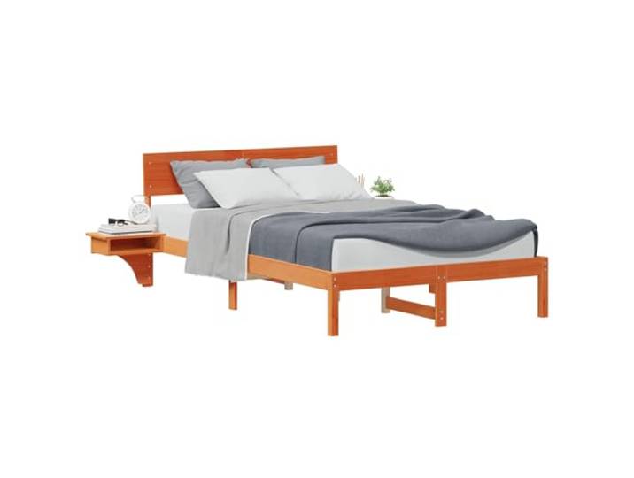 SDWEHBJ Bettgestell 135x190 cm aus massivem Kiefernholz, Wachsbraun, 200 x 208,5 x 73 cm, mit Lattenrost, für Britisches Doppelbett