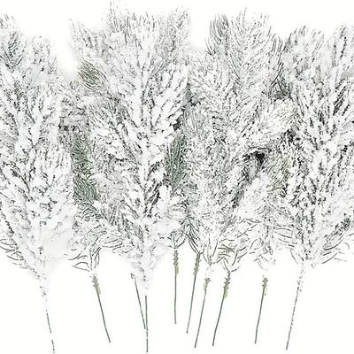 12/24 Stück weihnachtliche, schneebedeckte Tannennadeln – realistische, vereiste Tannenzweige mit Schneespitzen für Baum-, Kranz- und Winterdekorationen – langlebige, immergrüne Zweige aus Kunststoff