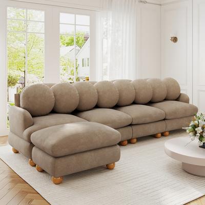 Loedds 123-Inch 5-Seat Chenille Modular Sectional Sofa with Ottoman & Lumbar Pillows & Deep Seats