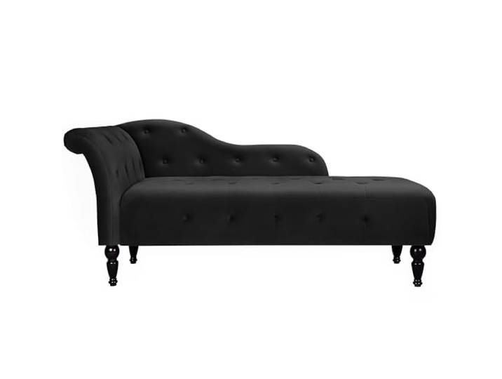 IDEALHOUSE Moderne Samt-Chaiselongue 154 cm – gepolstert, Knopfheftung, Linke gerollte Armlehne, hohe Holzbeine – Relaxliege für Wohnzimmer/Schlafzimmer/Büro – Schwarz (HY801-83)